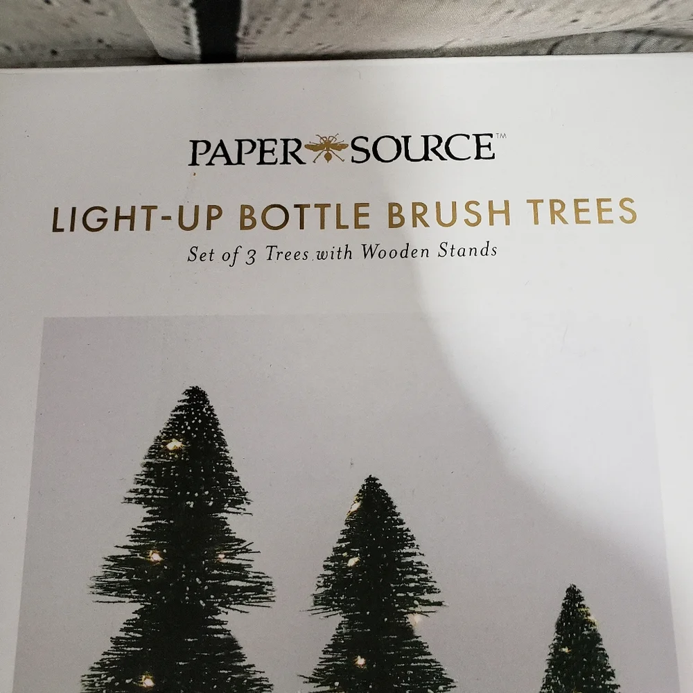 Paper Source Set of 3 Lighted Bottle Brush Trees